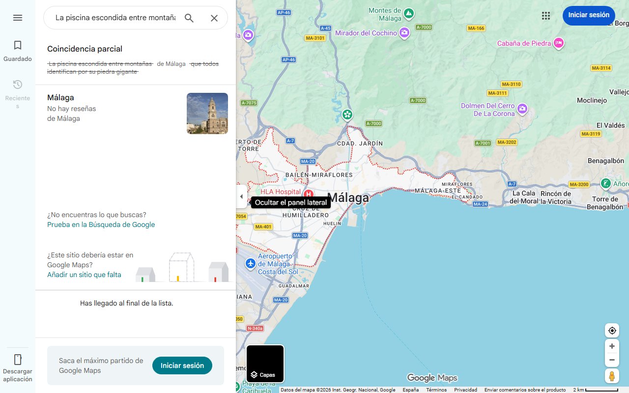 Mapa de La piscina escondida entre montañas de Málaga que todos identifican por su piedra gigante: un paraíso natural que parece de cuento
