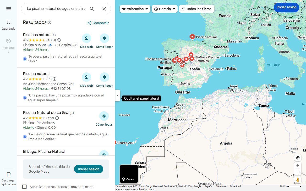 Mapa de La piscina natural de agua cristalina que es una joya única y está en España: se llega por una ruta sencilla y es preciosa