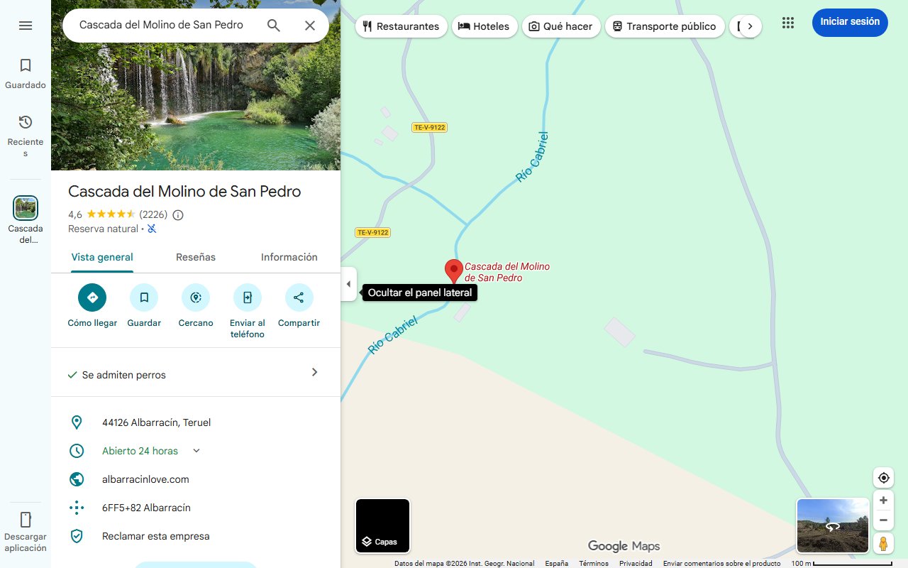Mapa de La piscina natural de aguas cristalinas muy cerca de Teruel donde nace un río
