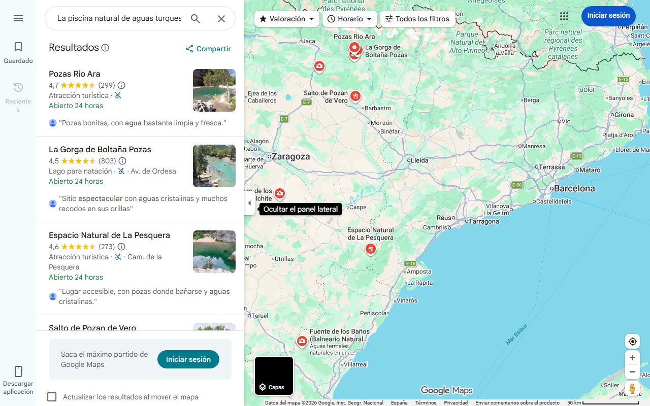Mapa de La piscina natural de aguas turquesas más espectacular de Aragón: parece un jacuzzi en mitad de la montaña