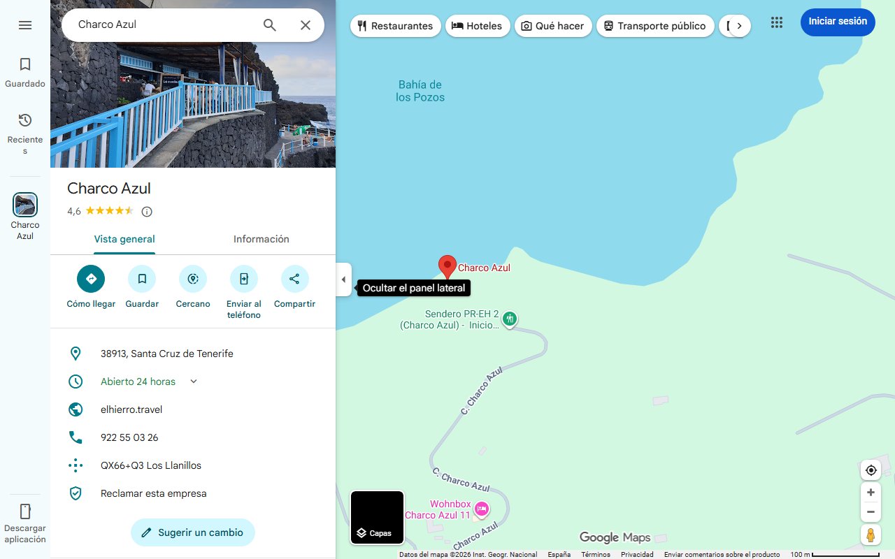 Mapa de La piscina natural de aguas turquesas y pasado volcánico en la que refrescarse en El Hierro