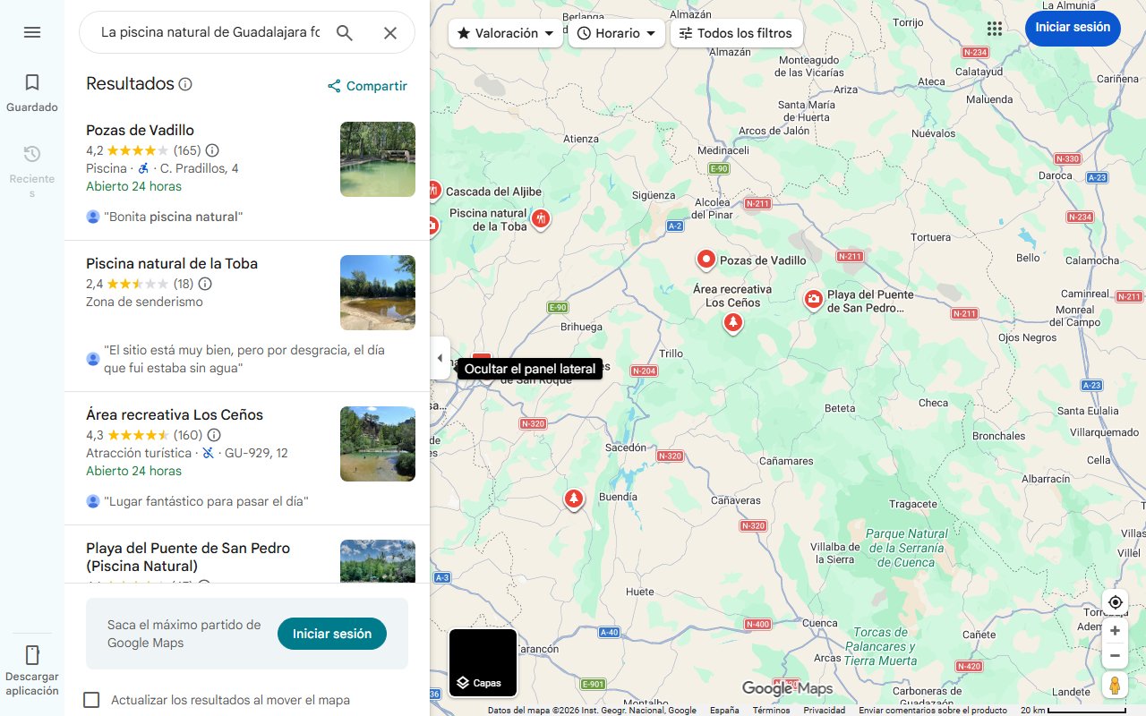 Mapa de La piscina natural de Guadalajara formada por dos ríos: un paraíso en mitad de un parque natural perfecto para el verano