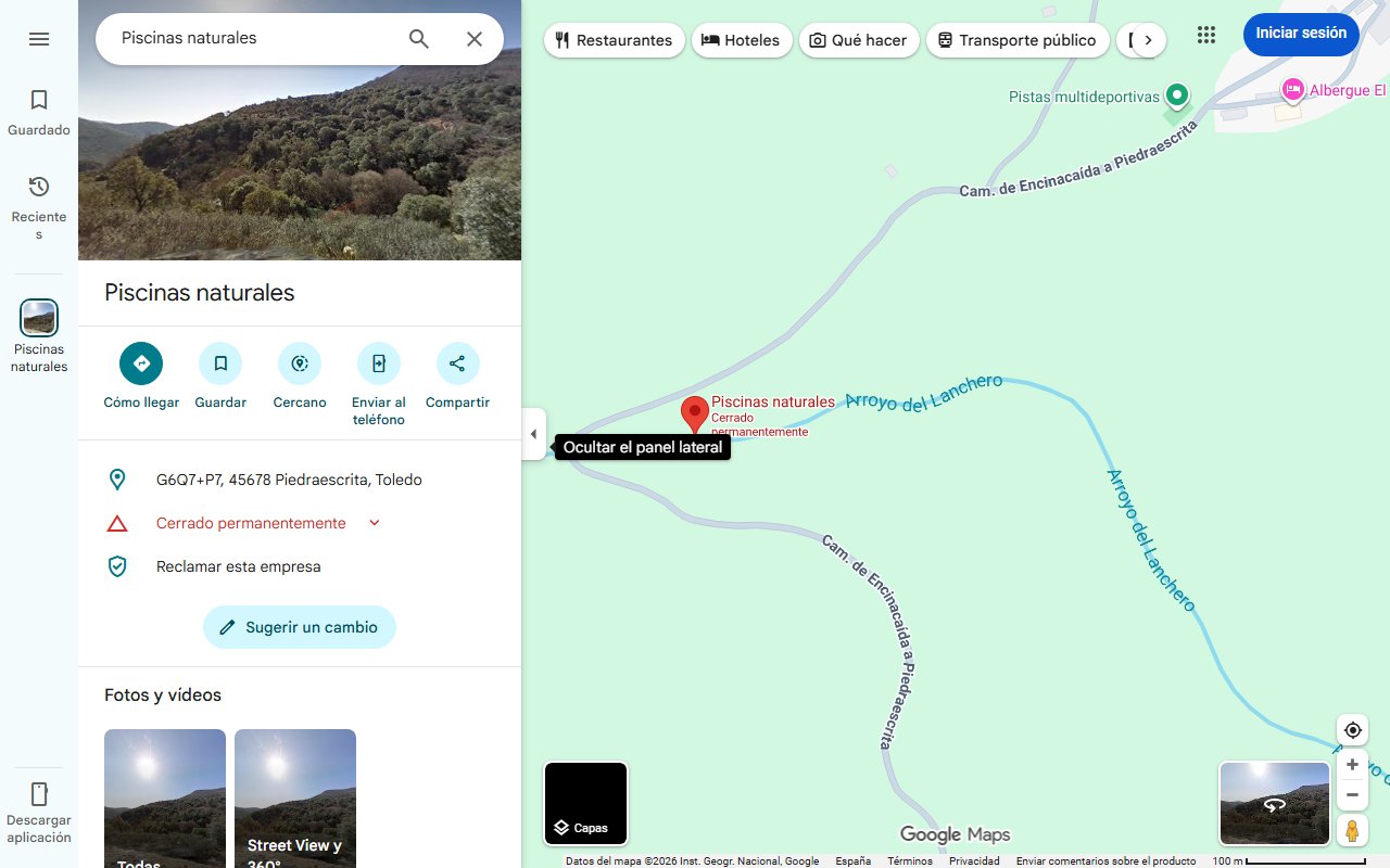 Mapa de La piscina natural de Piedraescrita, lista para los bañistas