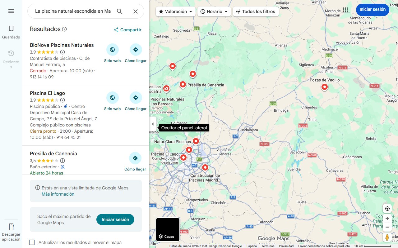 Mapa de La piscina natural escondida en Madrid: aguas cristalinas e ideal para una excursión al aire libre a solo dos horas del centro