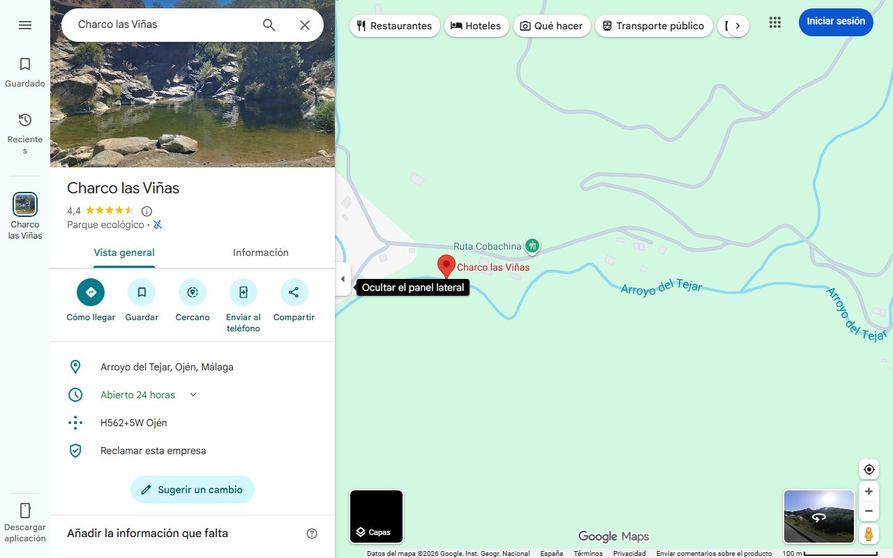 Mapa de La piscina natural infinita de Málaga: aguas cristalinas y una cascada de ensueño completamente gratis