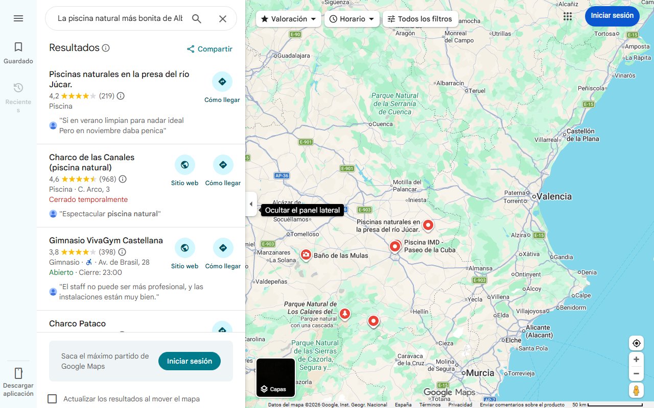Mapa de La piscina natural más bonita de Albacete, según la IA: 