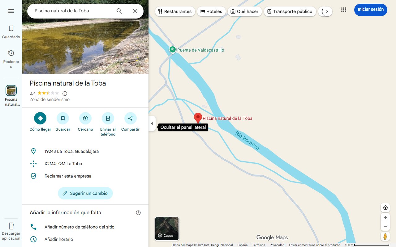 Mapa de La piscina natural más bonita de Castilla-La Mancha está en Guadalajara, según National Geographic: 