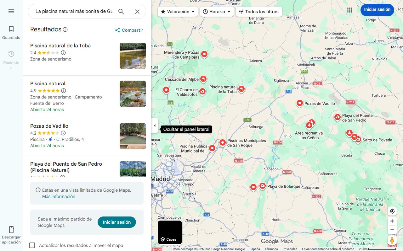 Mapa de La piscina natural más bonita de Guadalajara para disfrutar este verano: aguas cristalinas, chiringuito...