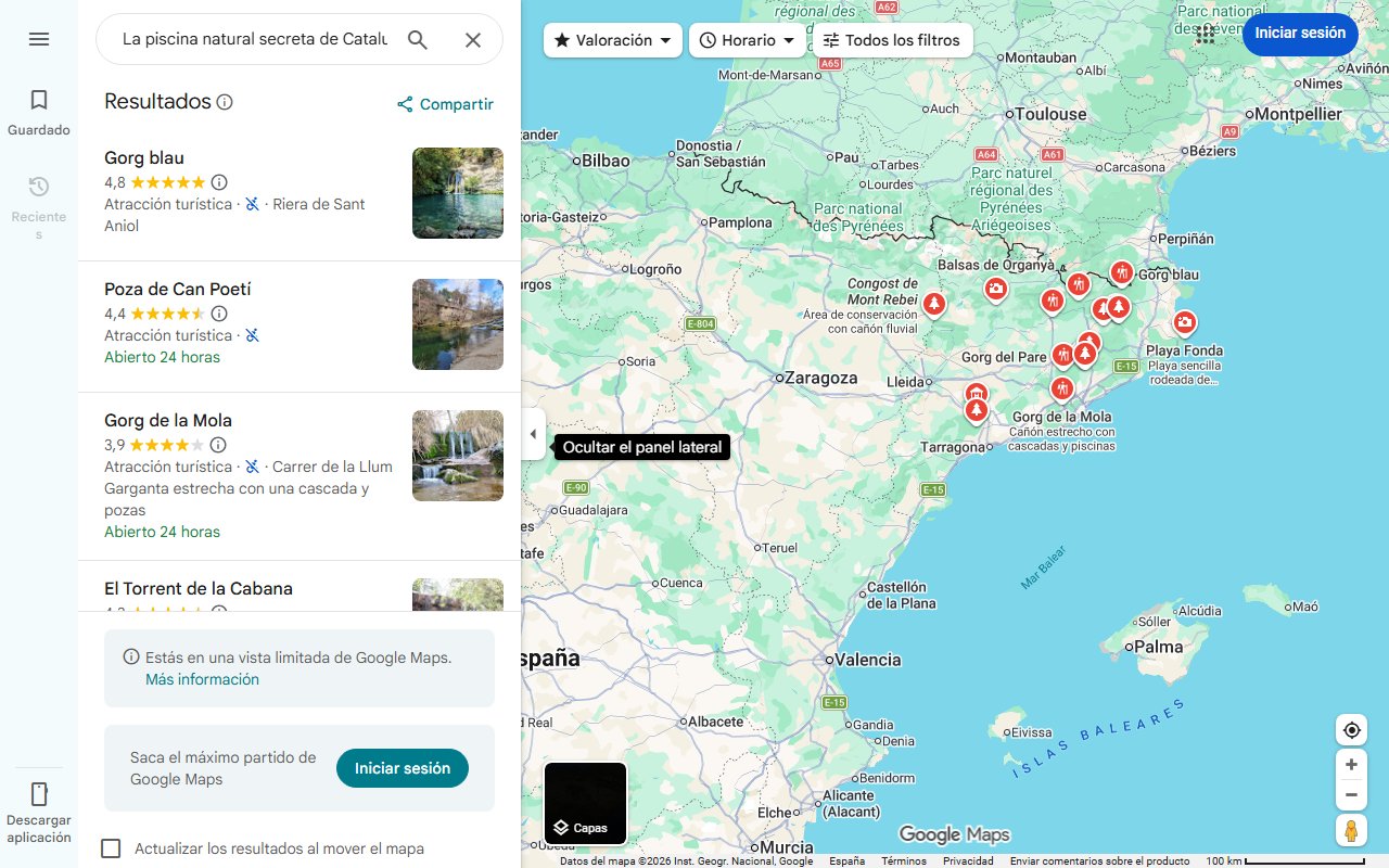 Mapa de La piscina natural secreta de Catalunya que tienes que visitar al menos una vez en la vida