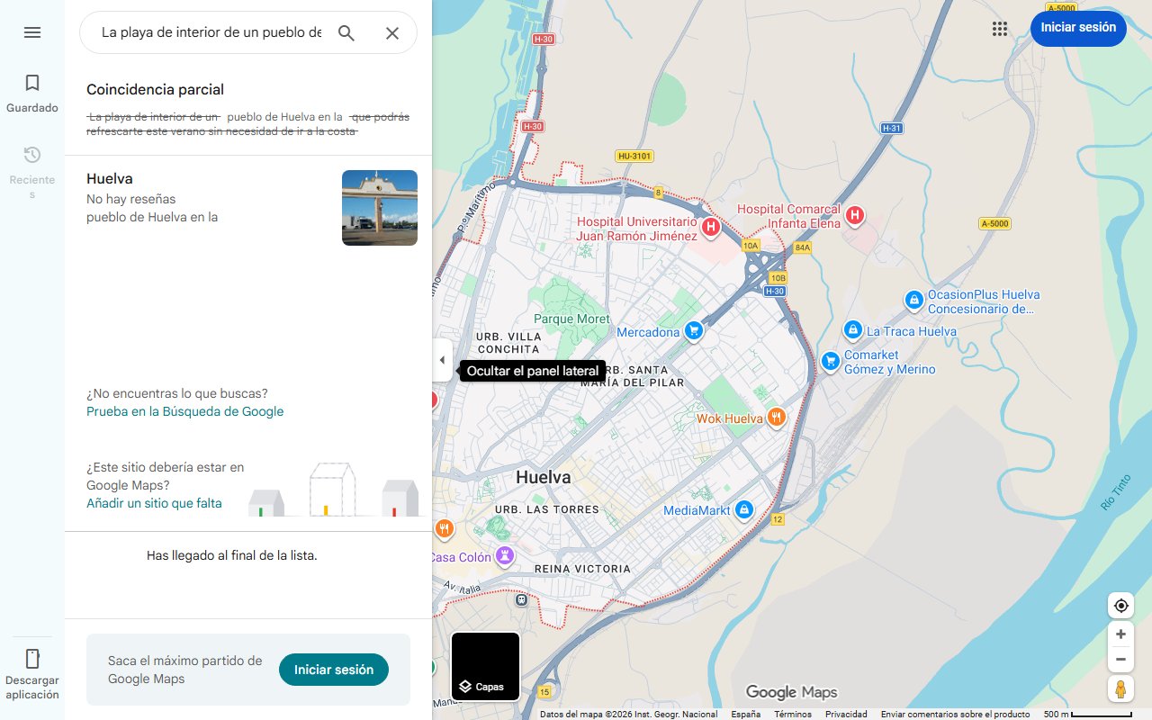 Mapa de La playa de interior de un pueblo de Huelva en la que podrás refrescarte este verano sin necesidad de ir a la costa