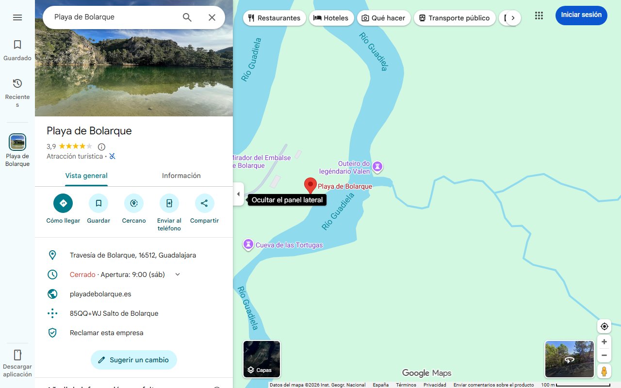 Mapa de La playa fluvial de Guadalajara donde se produce un fenómeno natural único