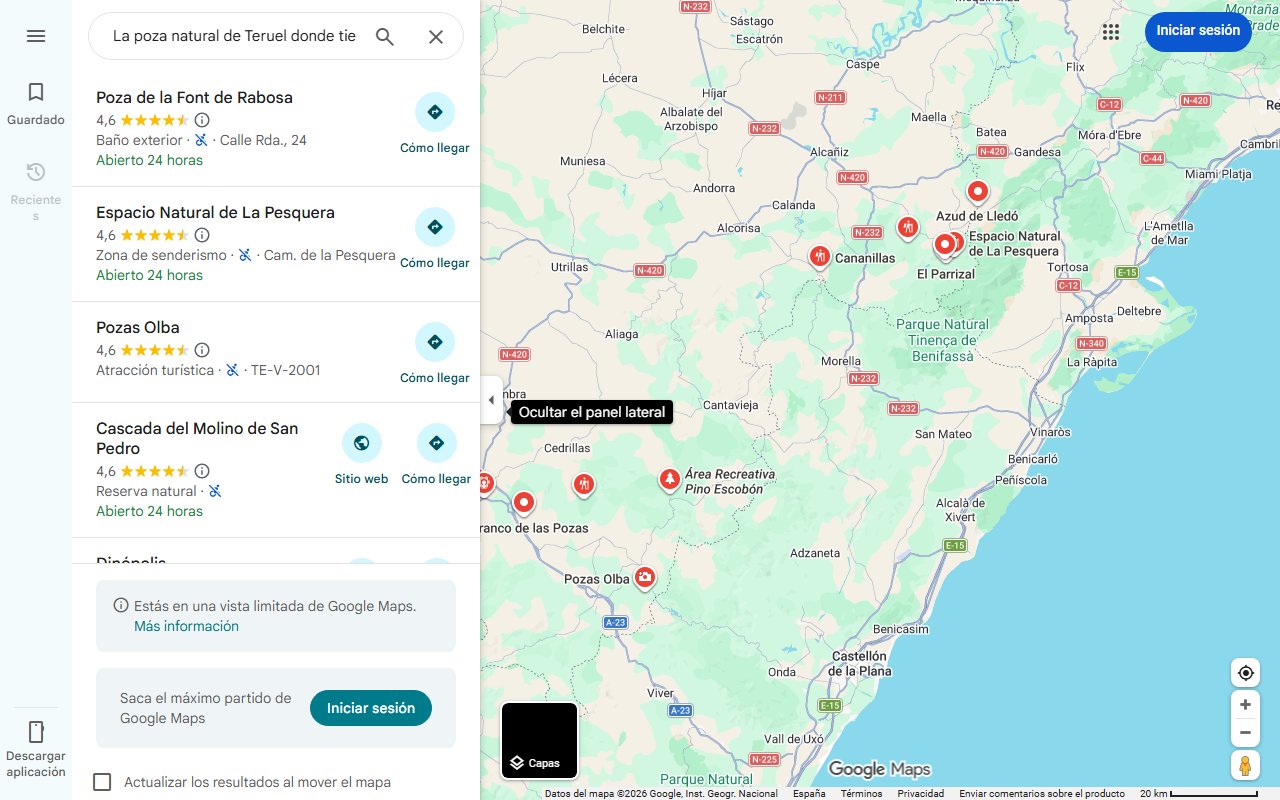 Mapa de La poza natural de Teruel donde tienes que ir sí o sí este verano: te podrás refrescar entre cascadas y un bosque encantado