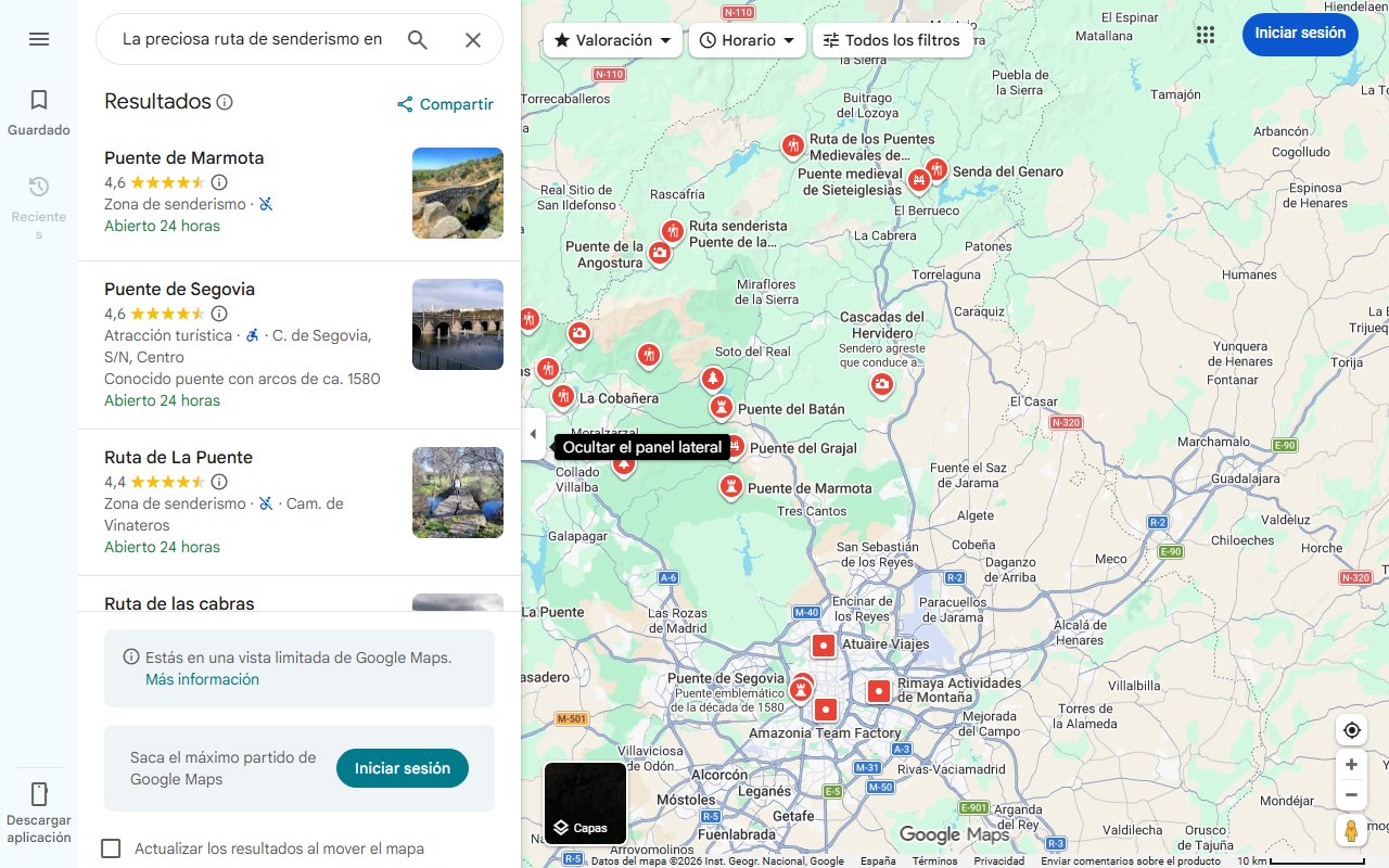 Mapa de La preciosa ruta de senderismo en la sierra de Madrid que te lleva a un histórico puente romano