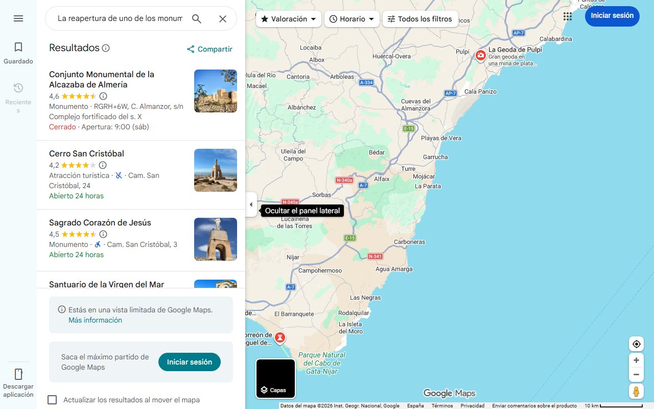 Mapa de La reapertura de uno de los monumentos más impresionantes de Almería y del mundo ya tiene fecha