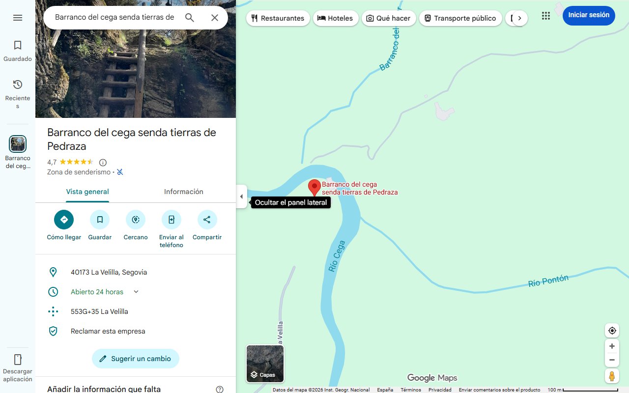 Mapa de La ruta a través de pasarelas y escaleras por el barranco de un río en Segovia