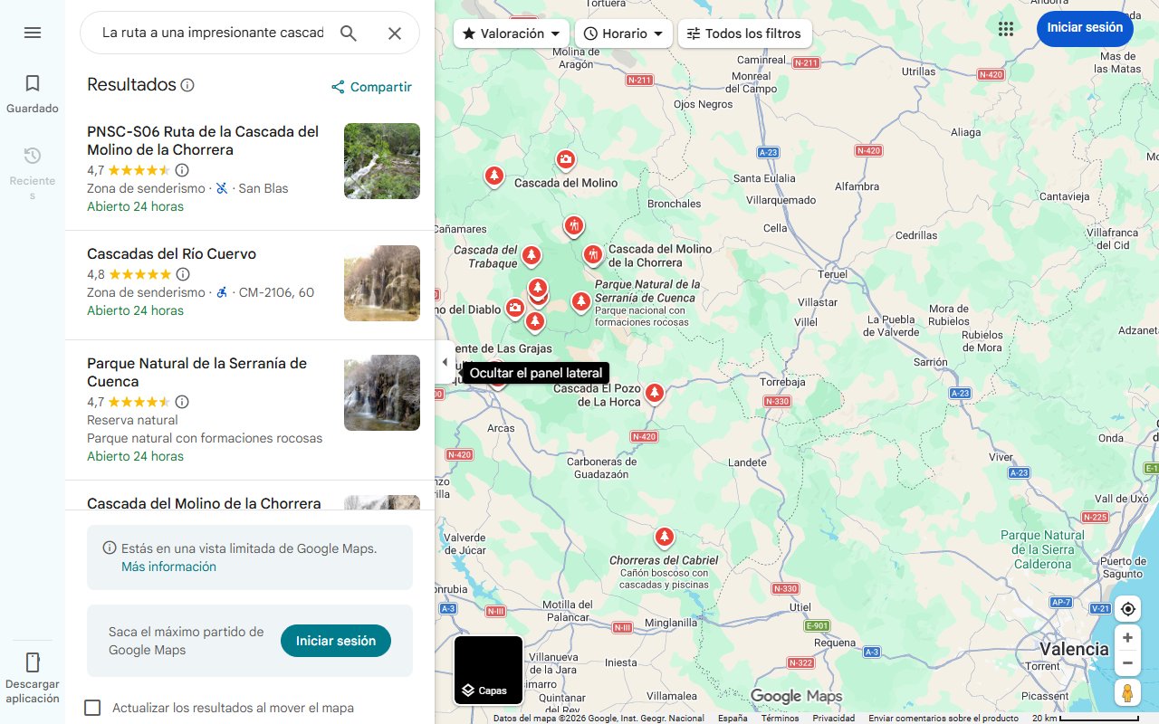 Mapa de La ruta a una impresionante cascada en Cuenca ubicada junto a una ermita del siglo XVI