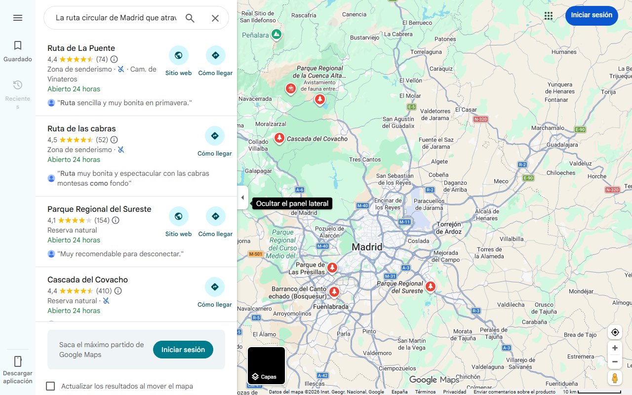Mapa de La ruta circular de Madrid que atraviesa bosques que son como catedrales verdes y donde los pueblos se alzan como joyas escondidas