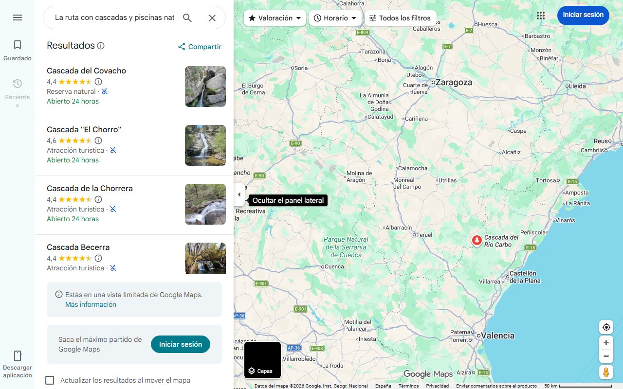 Mapa de La ruta con cascadas y piscinas naturales ideal para el verano: parece Bali pero está muy cerca de Alicante