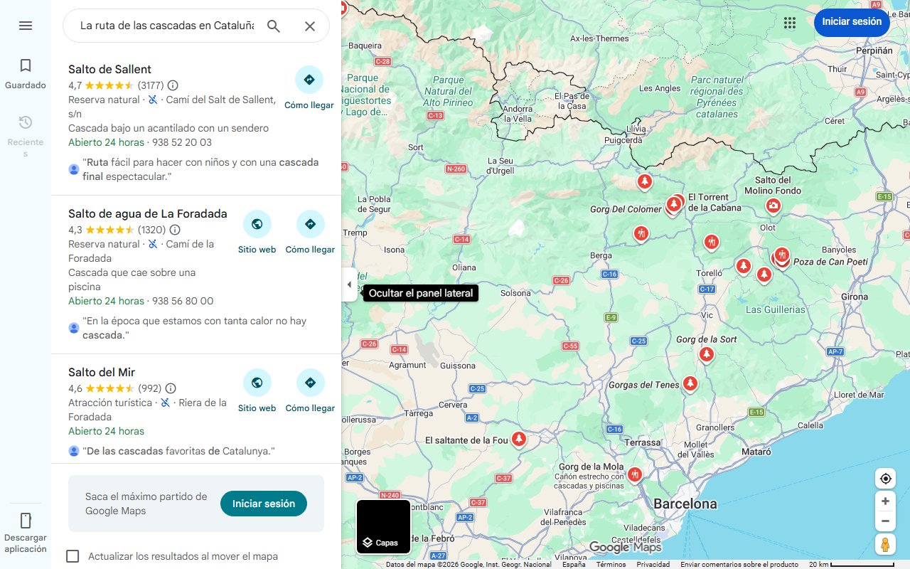 Mapa de La ruta de las cascadas en Cataluña ideal para desconectar este fin de semana