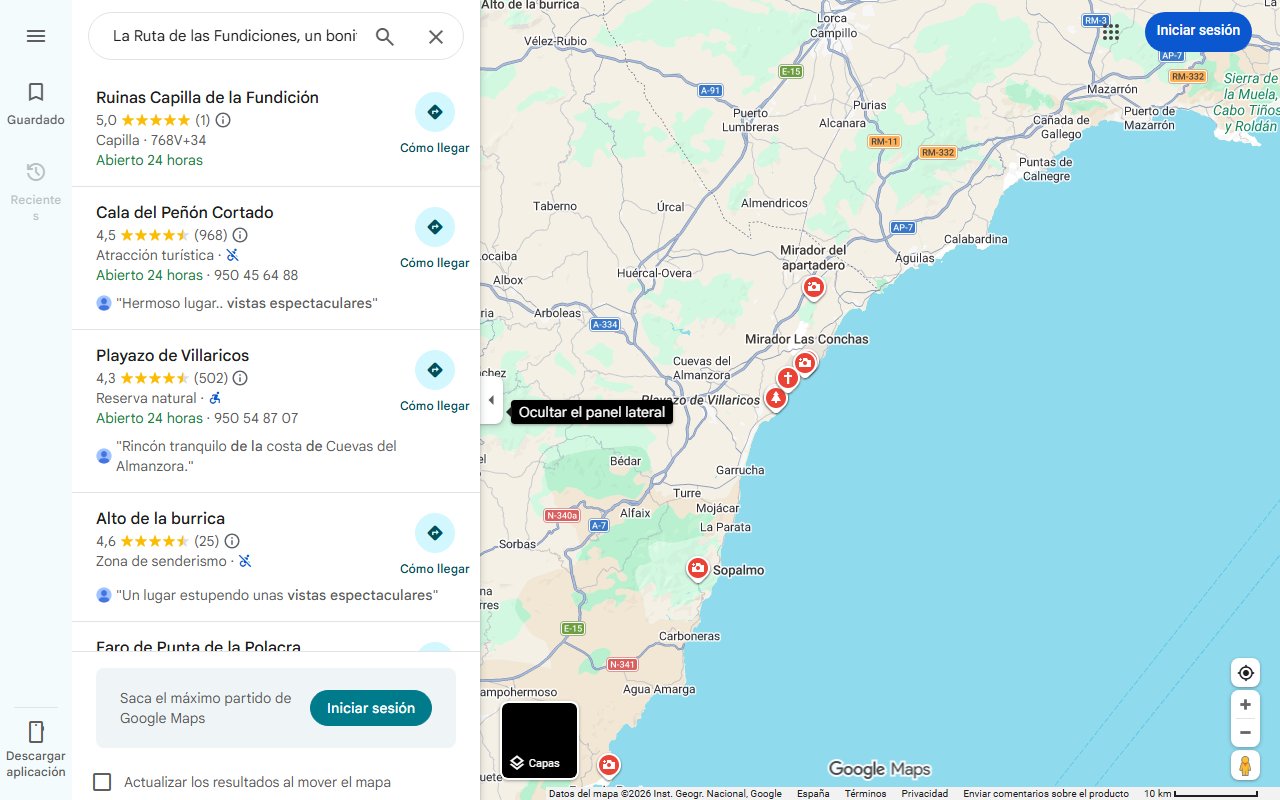 Mapa de La Ruta de las Fundiciones, un bonito sendero junto al mar que reúne historia, patrimonio y vistas espectaculares