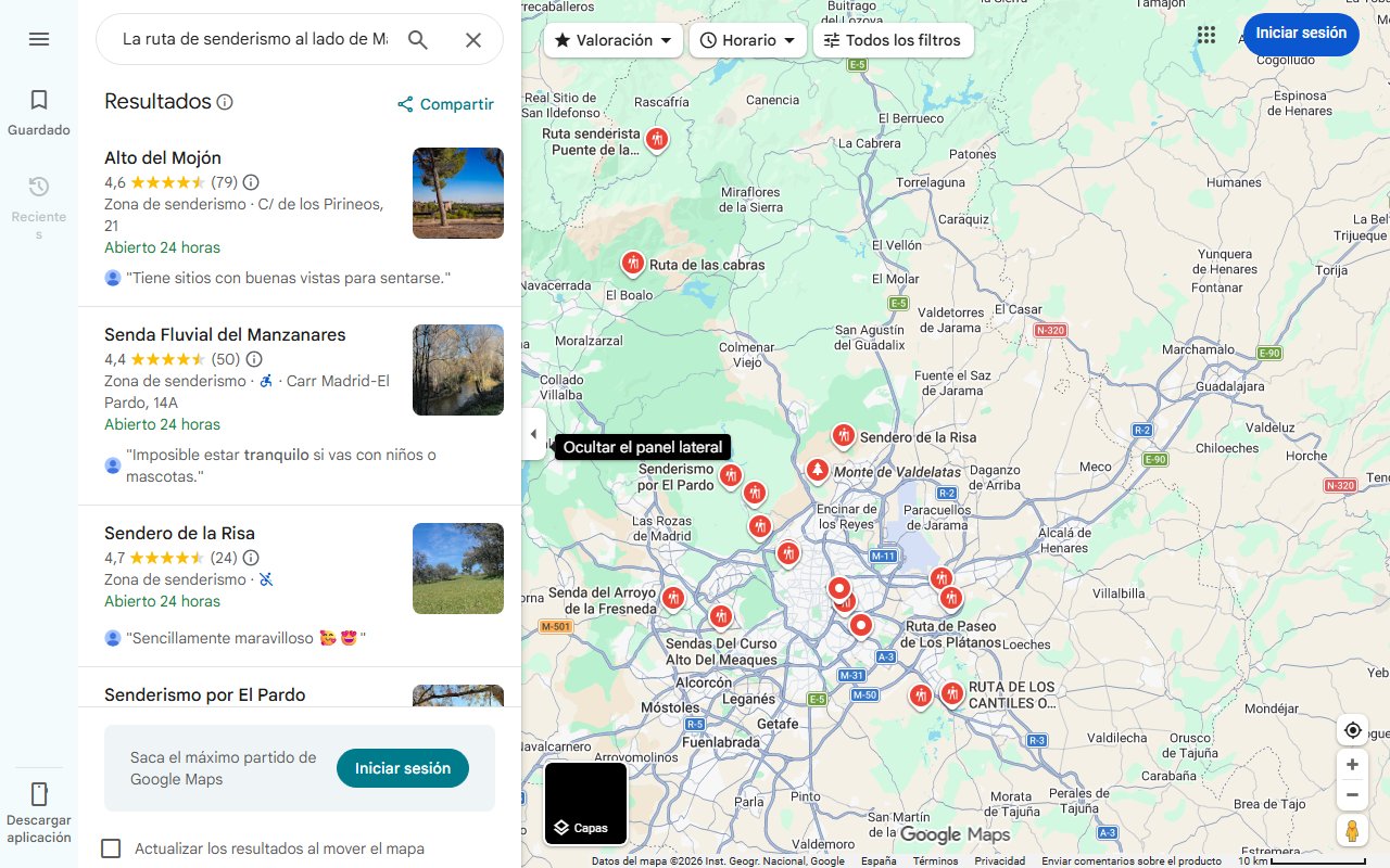 Mapa de La ruta de senderismo al lado de Madrid que es un oasis de paz y tranquilidad