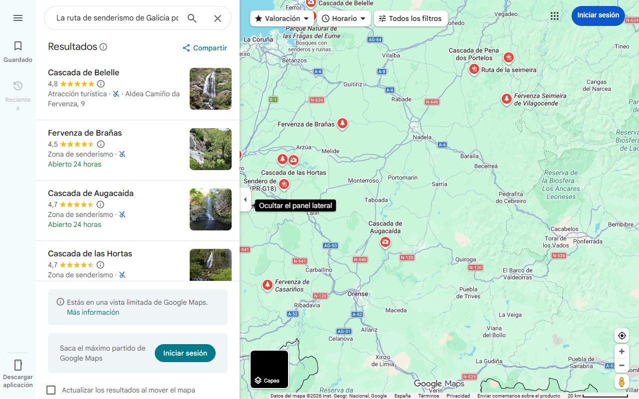 Mapa de La ruta de senderismo de Galicia por bosques de ribera que descubre una cascada de 15 metros de altura
