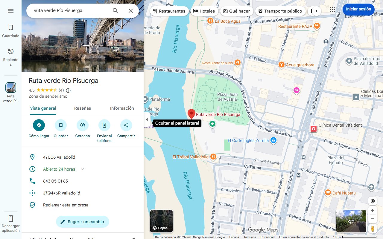 Mapa de La ruta de senderismo entre frondosa vegetación hasta la cueva donde nace el río Pisuerga