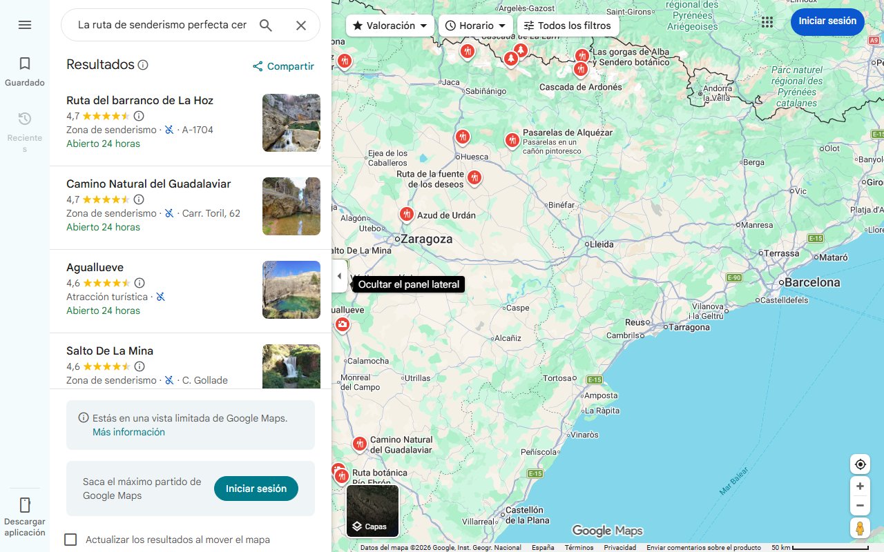 Mapa de La ruta de senderismo perfecta cerca de Aragón: hacia una cascada 15 metros de altura que forma una oscura poza