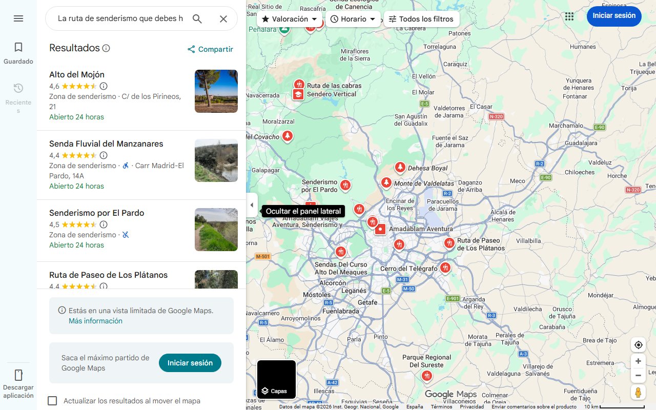 Mapa de La ruta de senderismo que debes hacer sí o sí en Madrid: cascadas y pozas secretas en el Manzanares para ir con niños