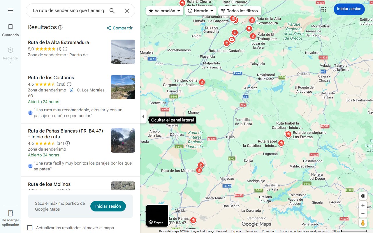 Mapa de La ruta de senderismo que tienes que hacer sí o sí en Extremadura: cruza un puente de hierro para llegar a un salto de agua