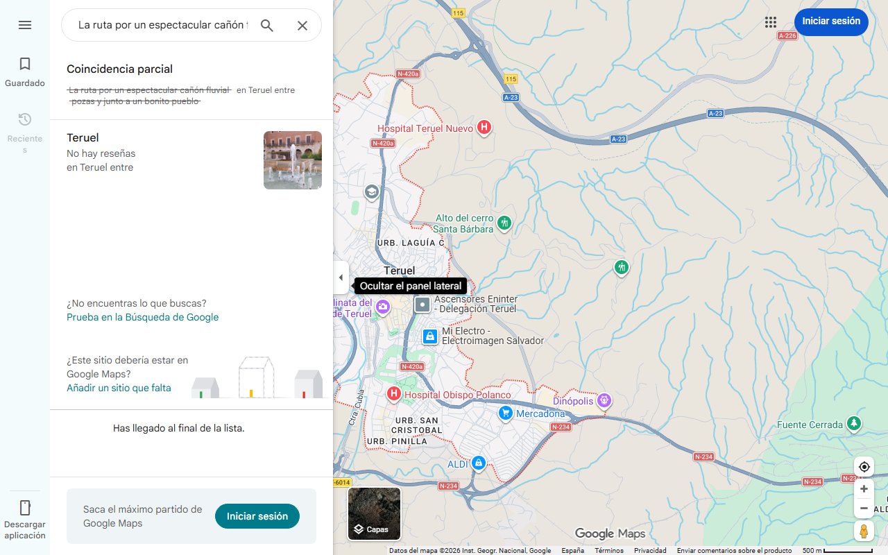 Mapa de La ruta por un espectacular cañón fluvial en Teruel entre pozas y junto a un bonito pueblo