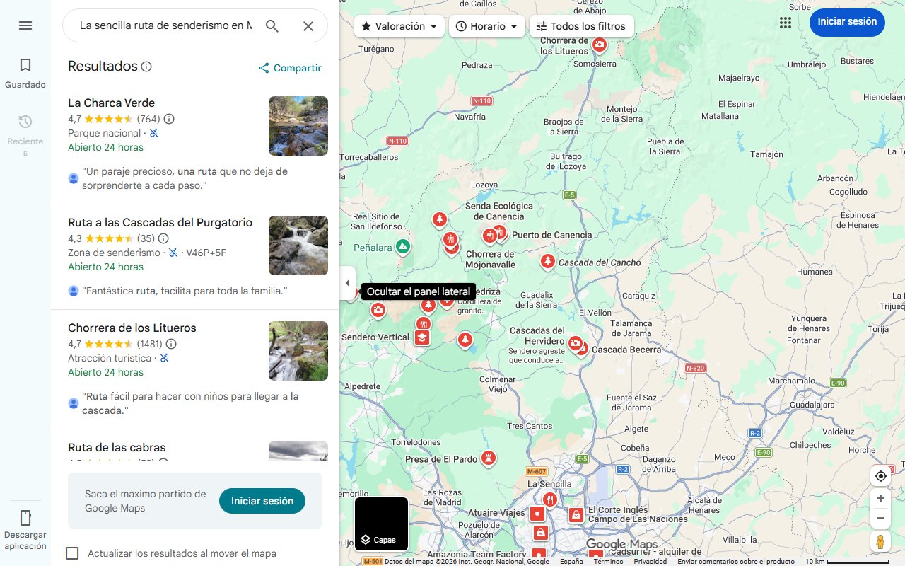 Mapa de La sencilla ruta de senderismo en Madrid entre bosques y cascadas hasta una curiosa charca verde