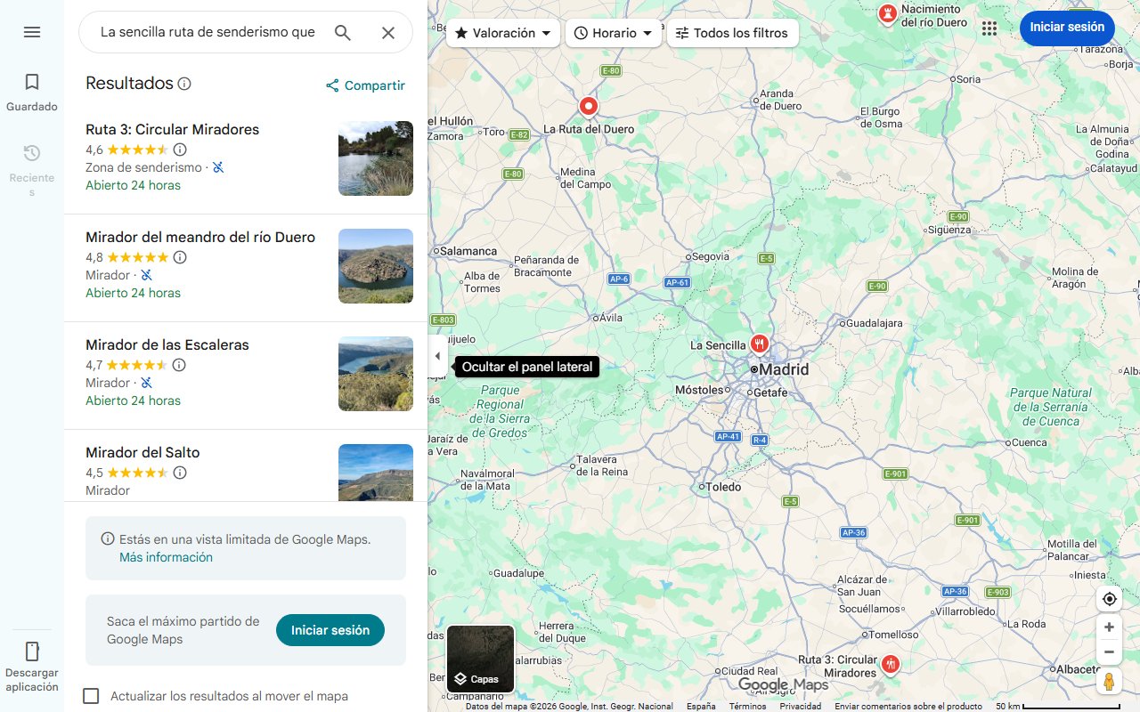 Mapa de La sencilla ruta de senderismo que recorre tres miradores con vistas privilegiadas del Duero