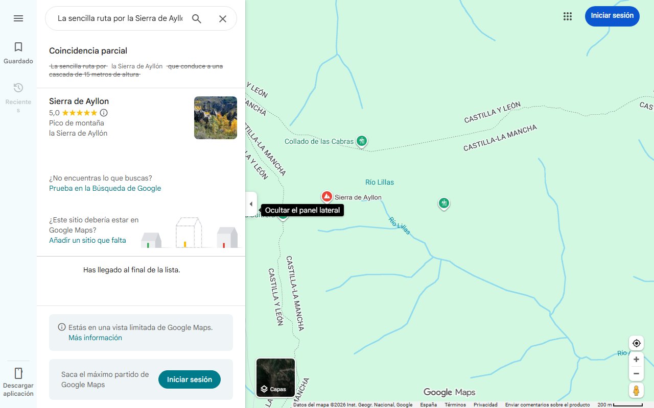 Mapa de La sencilla ruta por la Sierra de Ayllón que conduce a una cascada de 15 metros de altura