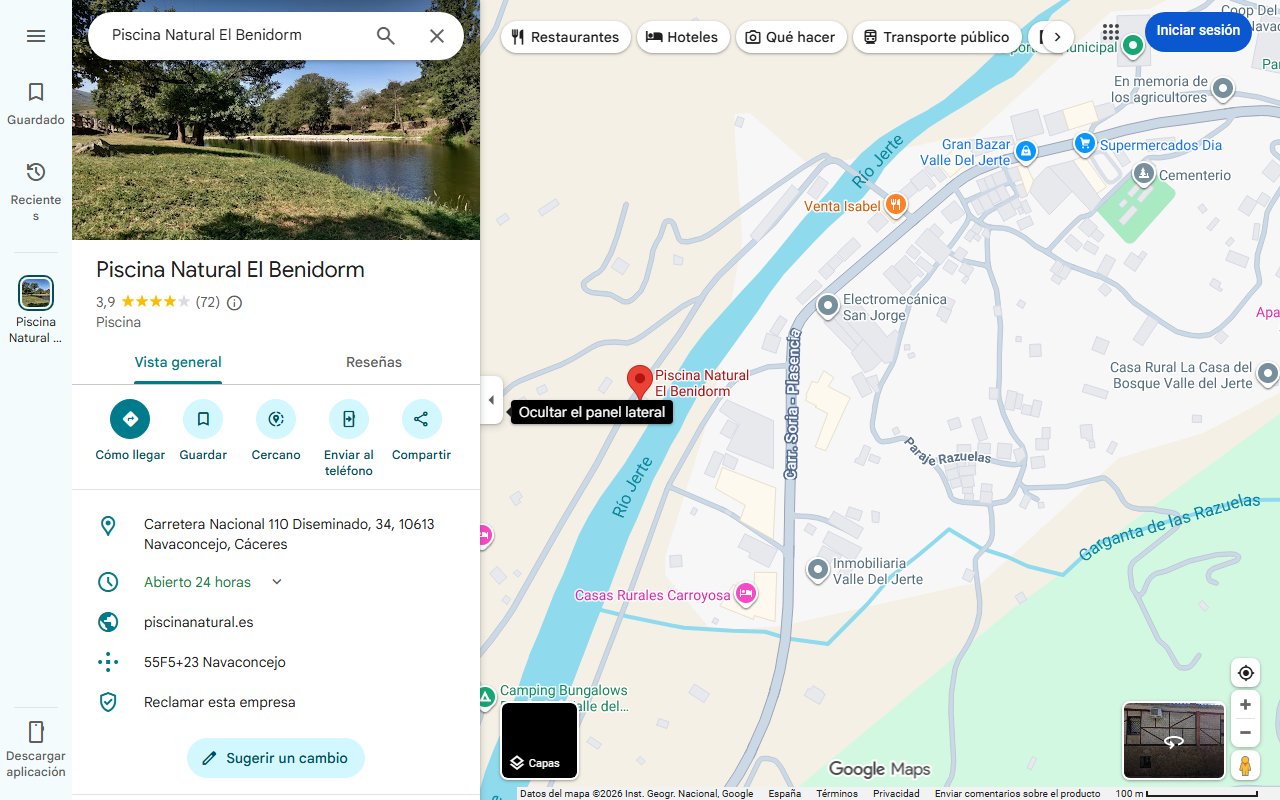 Mapa de La sorprendente playa de Benidorm de Extremadura: aguas cristalinas y chiringuito