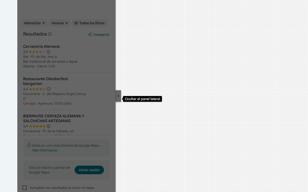 Mapa de La terraza alemana en una estación de tren de Madrid donde tomar cerveza bávara, salchichas y pretzels