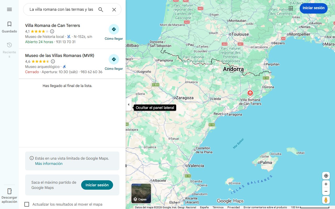 Mapa de La villa romana con las termas y las letrinas más estudiadas de Catalunya