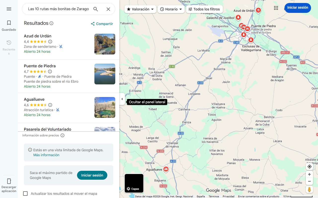 Mapa de Las 10 rutas más bonitas de Zaragoza: presas romanas, manantiales mágicos e impresionantes barrancos