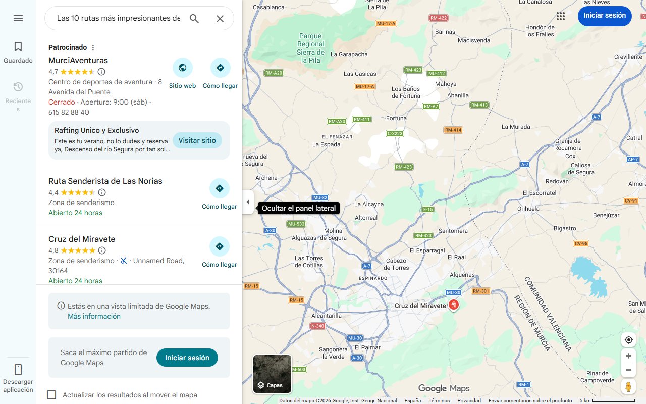 Mapa de Las 10 rutas más impresionantes de Murcia: castillos en mitad de la montaña y bonitos paisajes
