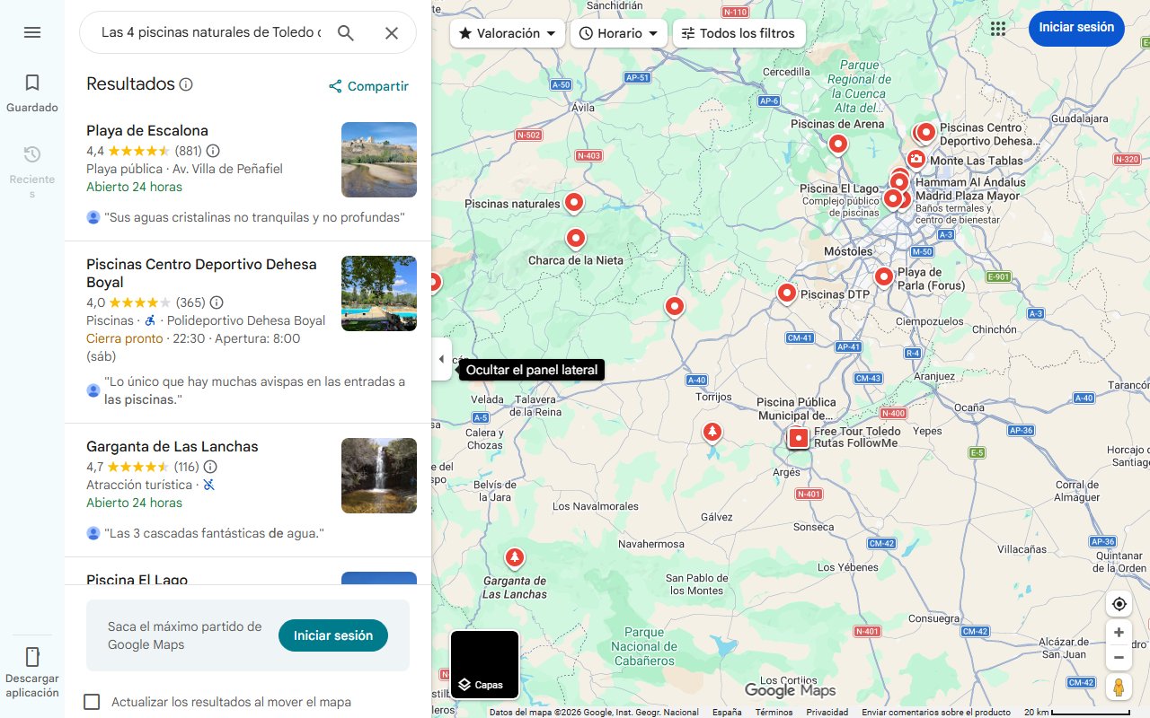 Mapa de Las 4 piscinas naturales de Toledo que no te puedes perder: aguas cristalinas rodeadas de historia