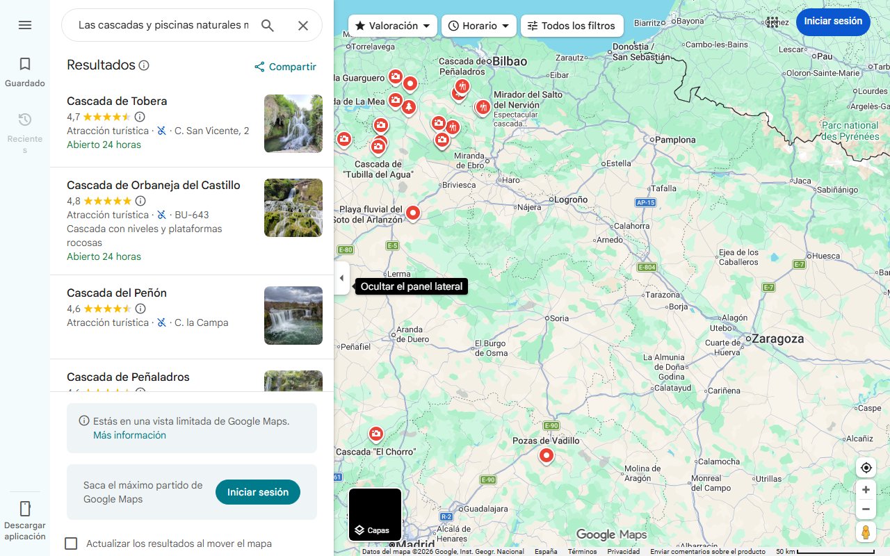 Mapa de Las cascadas y piscinas naturales más refrescantes de la provincia de Burgos para este verano
