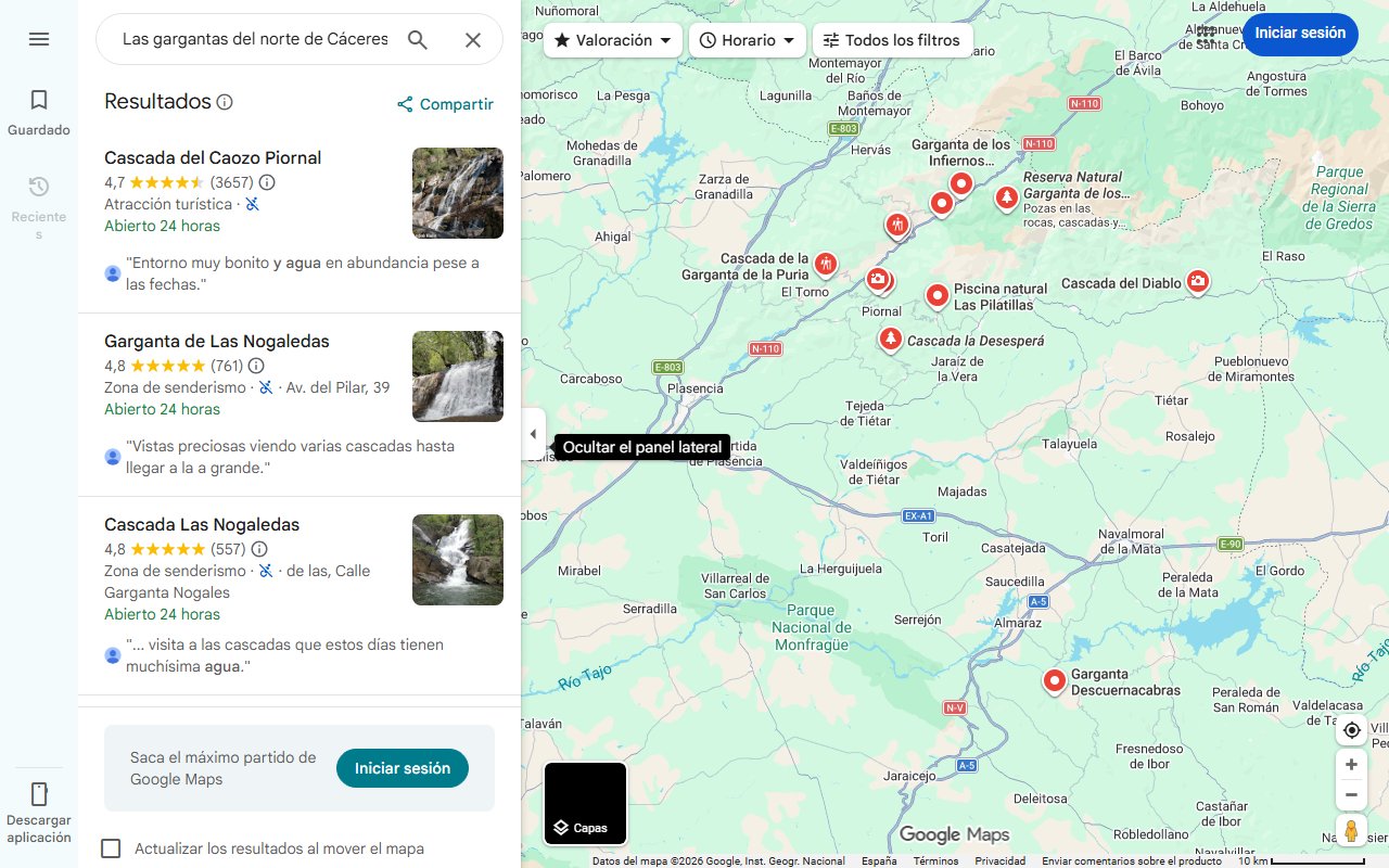 Mapa de Las gargantas del norte de Cáceres, en su máximo esplendor de agua y turistas