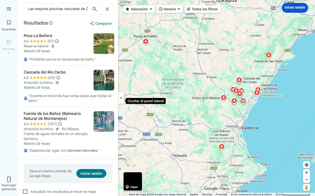 Mapa de Las mejores piscinas naturales de Castellón y alrededores según National Geographic
