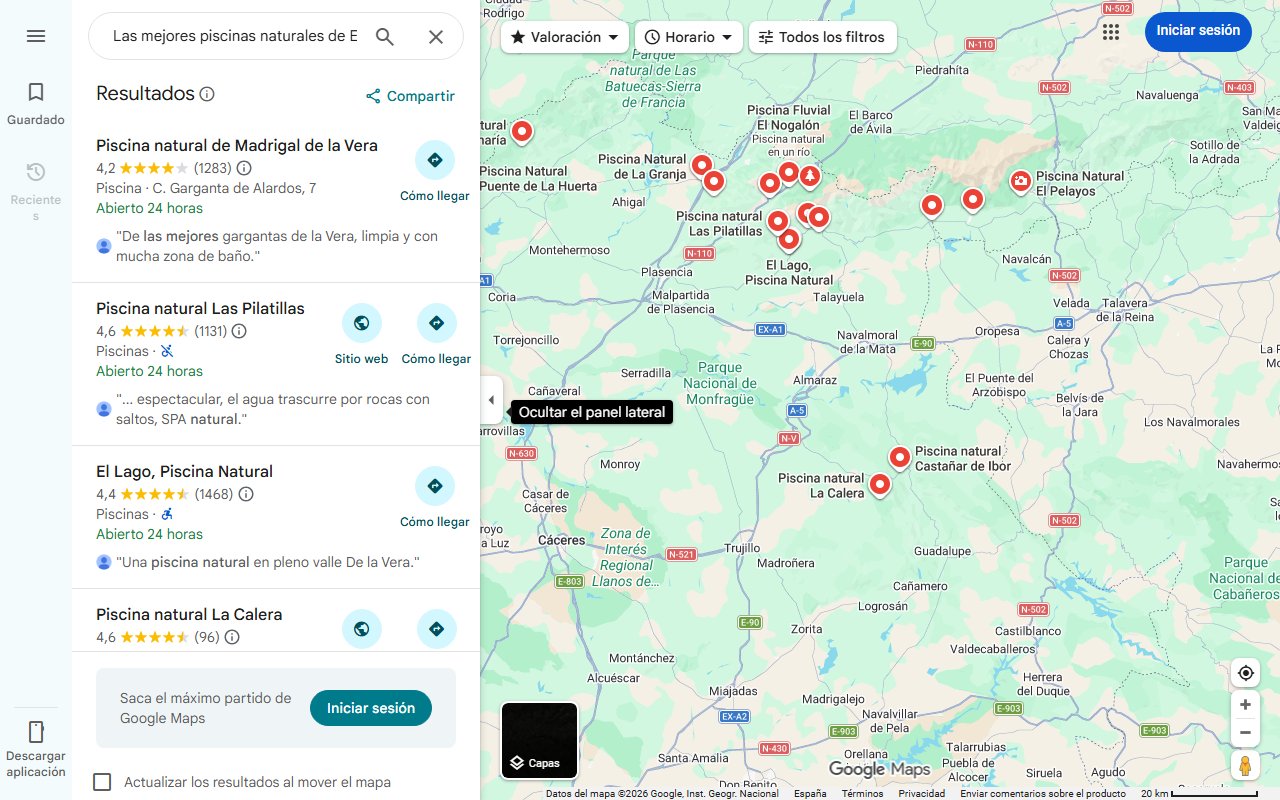 Mapa de Las mejores piscinas naturales de Extremadura y cerca de Talavera