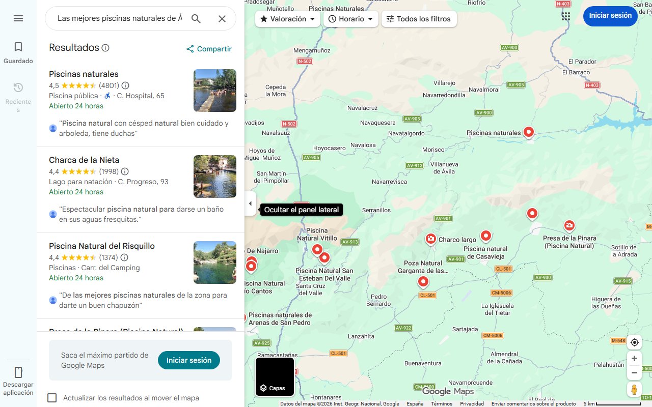 Mapa de Las mejores piscinas naturales de Ávila para refrescarte este verano: aguas limpias y naturaleza salvaje