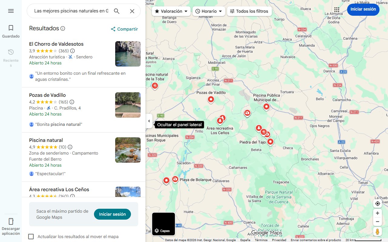 Mapa de Las mejores piscinas naturales en Guadalajara: aguas cristalinas, toboganes de piedra y pozas bajo cascadas