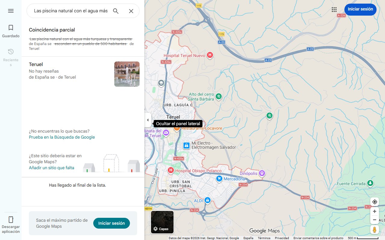 Mapa de Las piscina natural con el agua más turquesa y transparente de España se esconden en un pueblo de 500 habitantes de Teruel