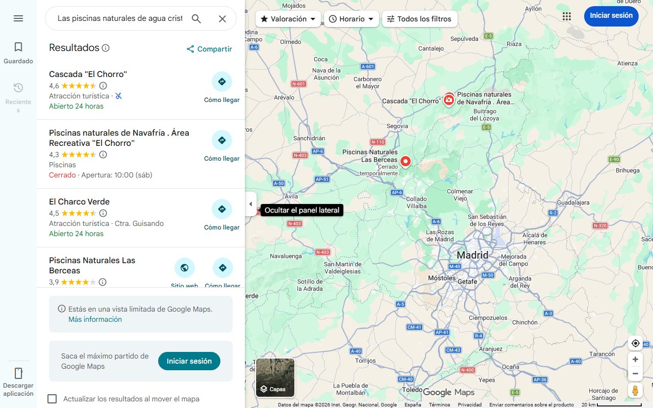 Mapa de Las piscinas naturales de agua cristalina con una cascada de 20 metros que son una joya: se llega por una sencilla ruta
