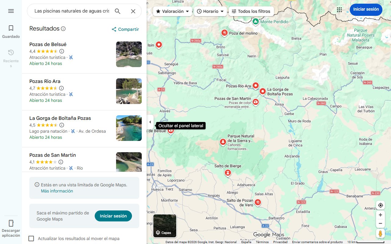 Mapa de Las piscinas naturales de aguas cristalinas en un pueblo de Huesca: un lugar paradisiaco y privilegiado