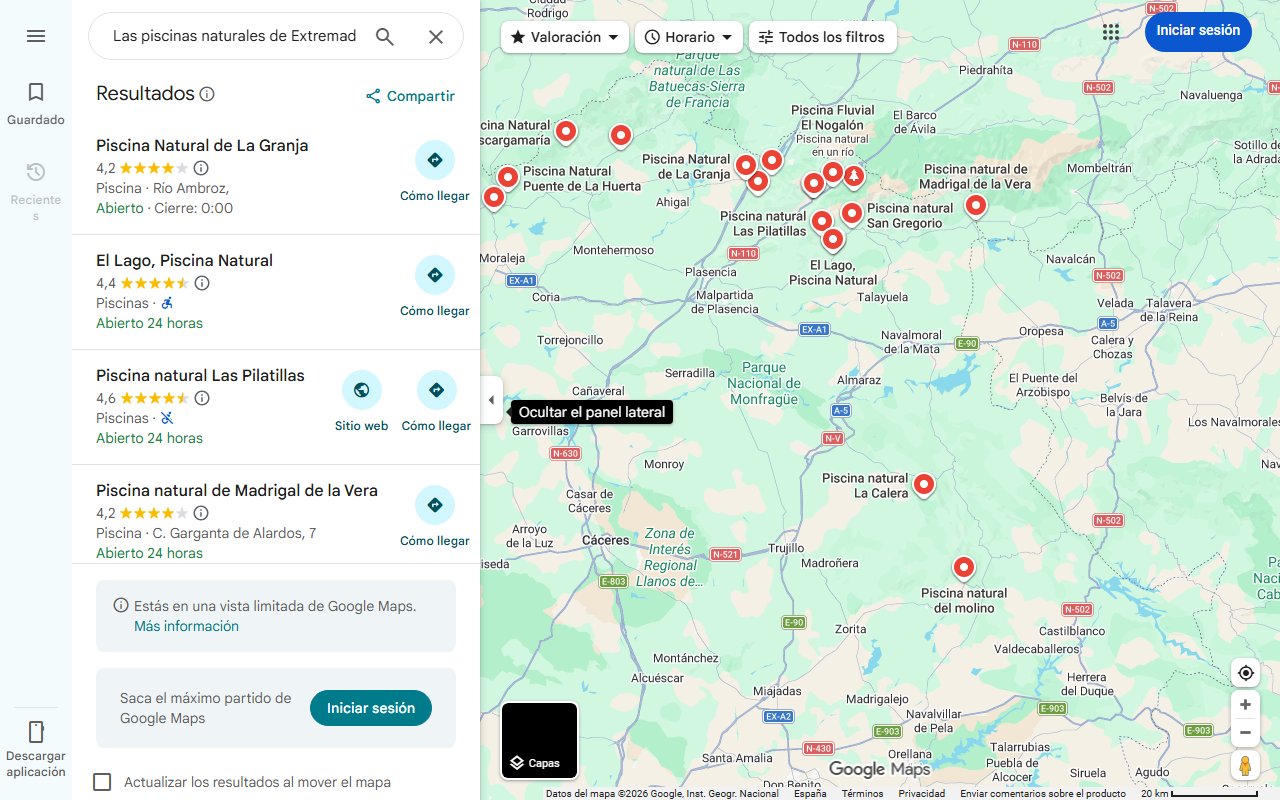 Mapa de Las piscinas naturales de Extremadura poco conocidas, pero de gran belleza: aguas cristalinas y relajación en plena naturaleza